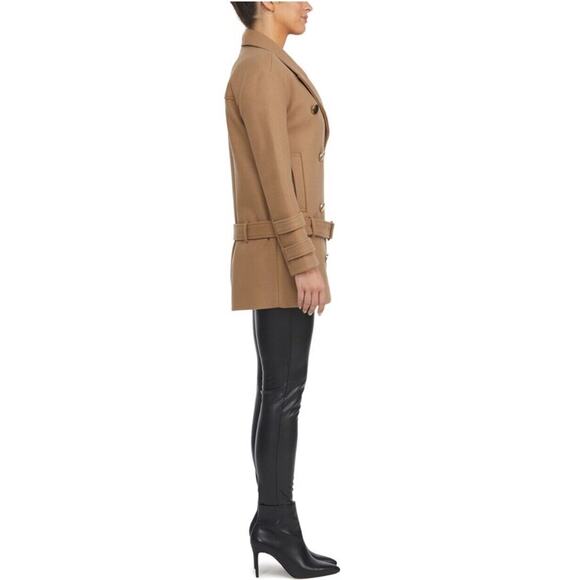 Badgley Mischa Coat Rosalie Notch Collar Camel Brown M New $268 Belted Designer - Picture 4 of 13